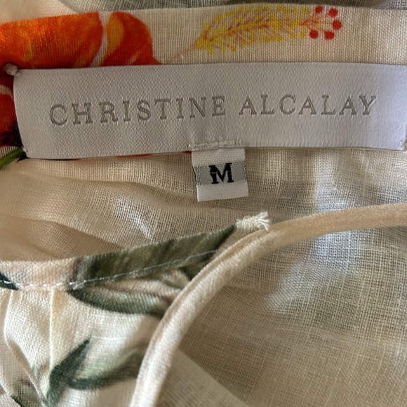 Christine Alcalay Linen Tropical Floral Print Sleeveless Tent Dress Designer M - Picture 6 of 7